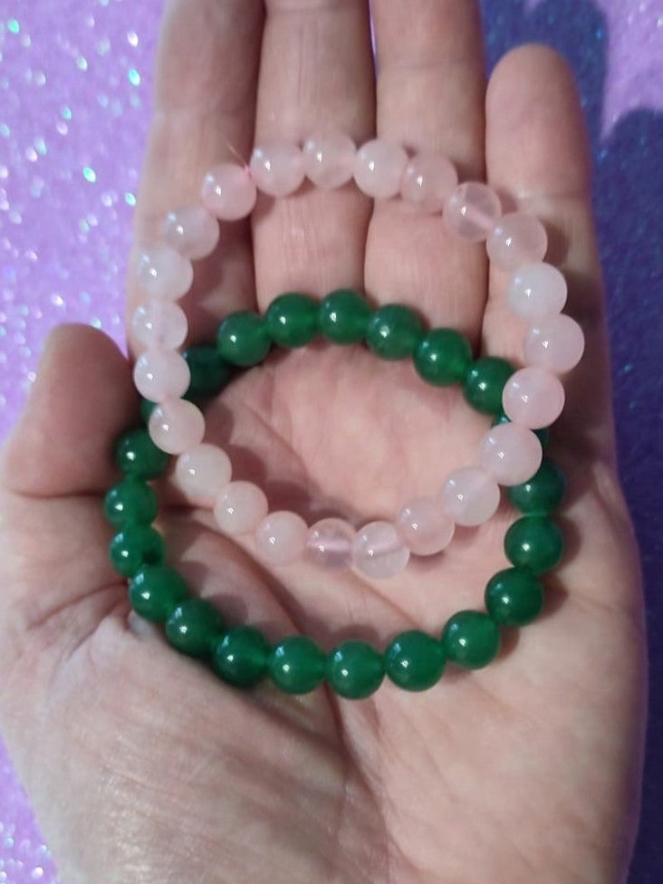 Pulsera de cuarzo rosa y cuarzo verde juntas para sanar el chakra del corazón