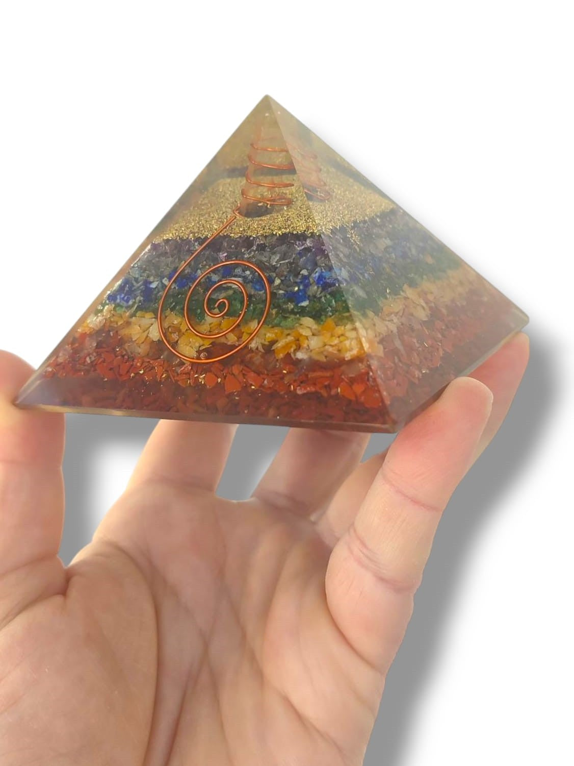 Piramide orgonita 7 chakras para equilibrio energetico