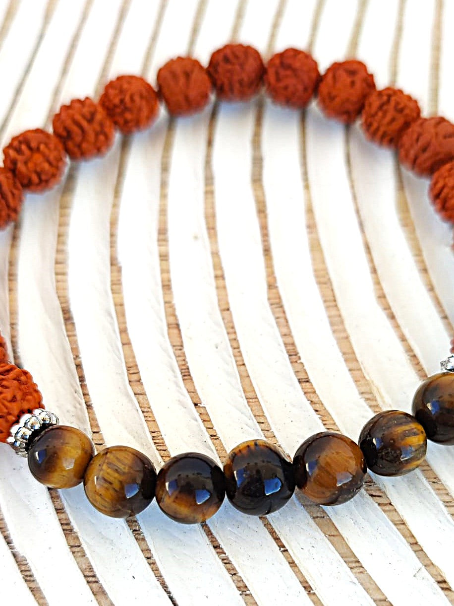 Pulsera de Rudraksha y Ojo de Tigre: protección y energía positiva