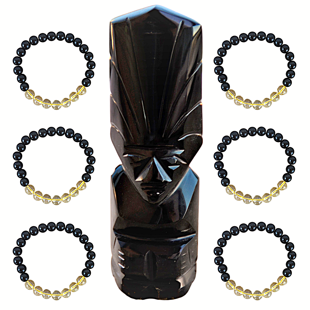 Accesorio espiritual: pulsera de obsidiana negra y cuarzo citrino 8mm para equilibrar la energía