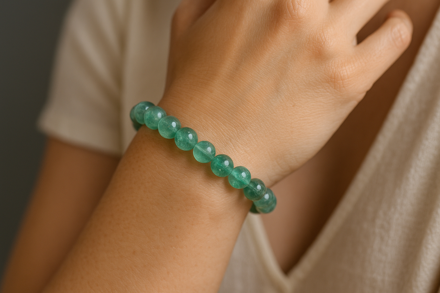 Pulsera de fluorita verde para meditación y protección espiritual