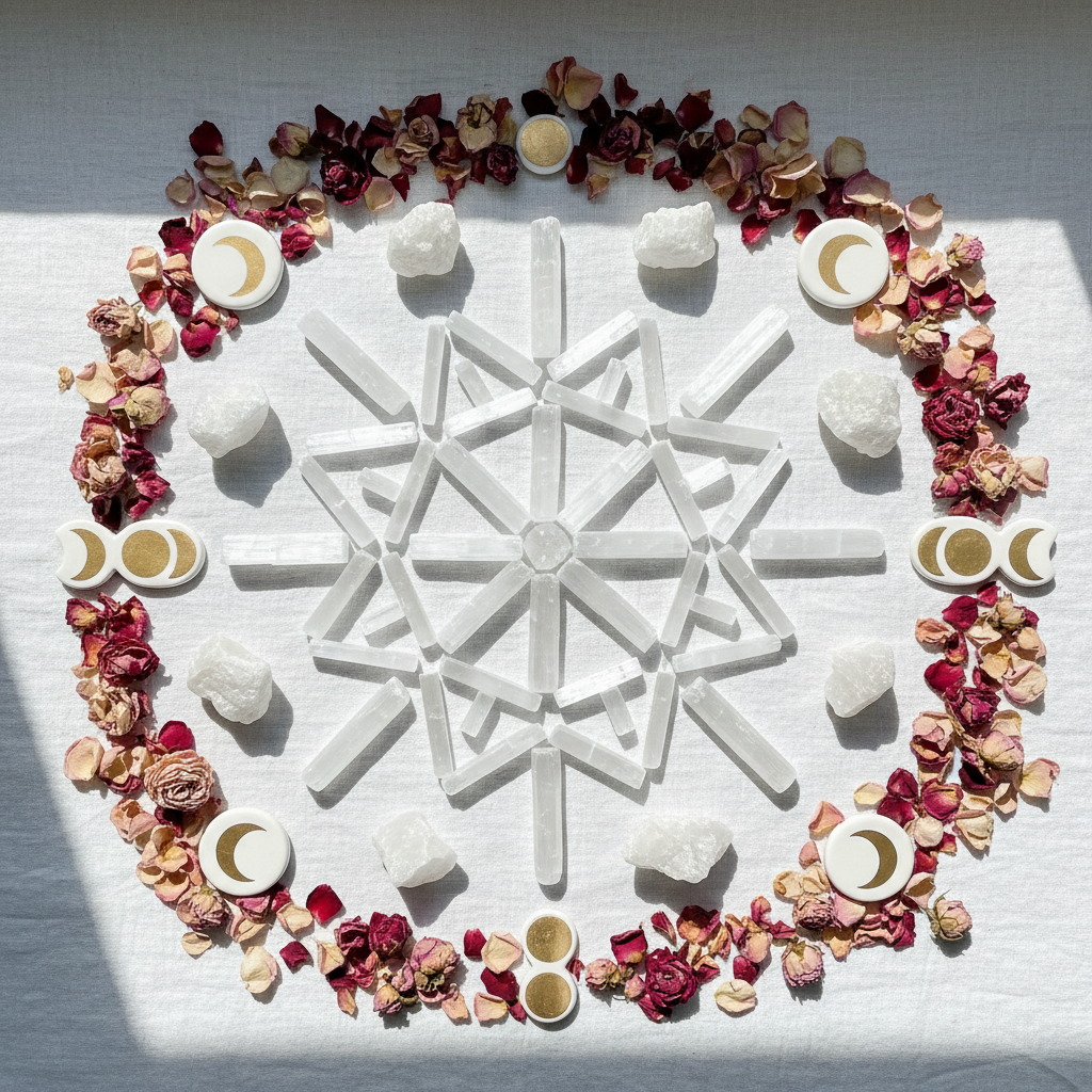 Mandala de barras de selenita blanca