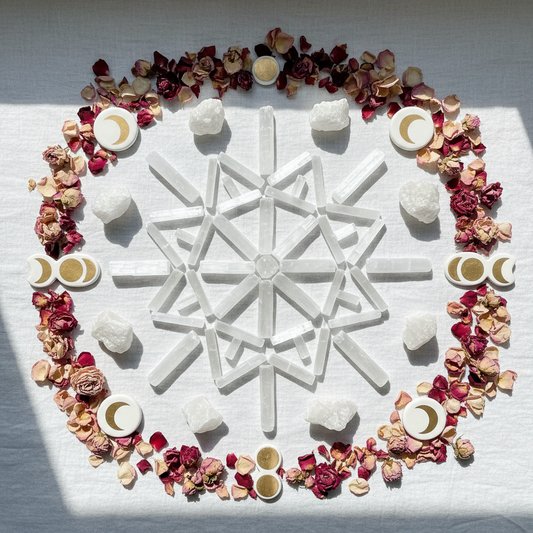 Mandala de barras de selenita blanca