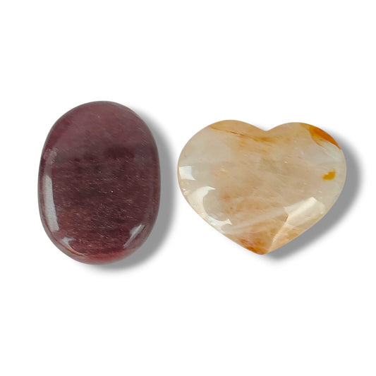 Corazón de Cuarzo Sanador y Palmstone Cuarzo Fresa