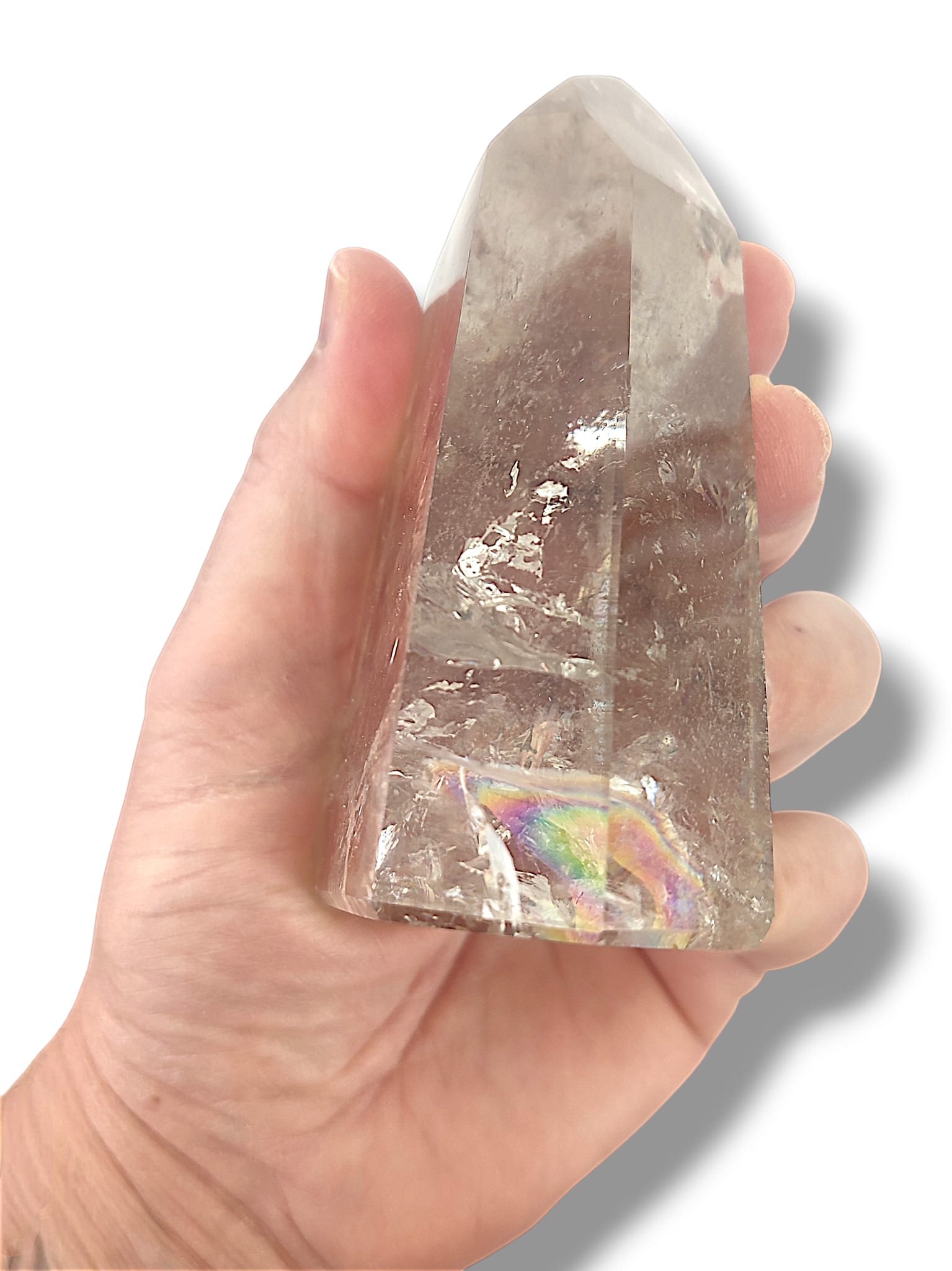 Cristal de cuarzo ahumado grado AAA transparente con vibracion arcoiris