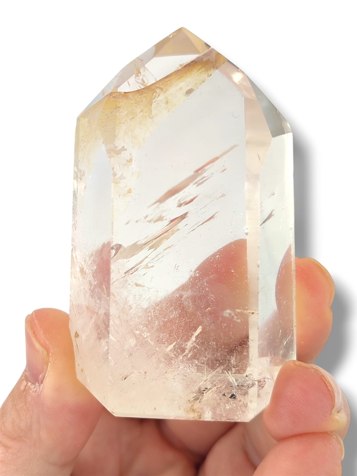 Cuarzo maestro de alta vibracion con inclusiones de cuarzo sanador dorado para meditar y reiki