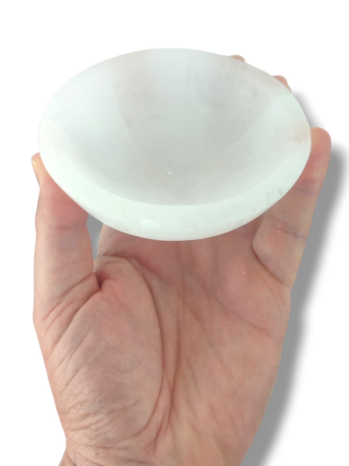 Cuenco de selenita de 10 cm para recargar rodados y otros  minerales