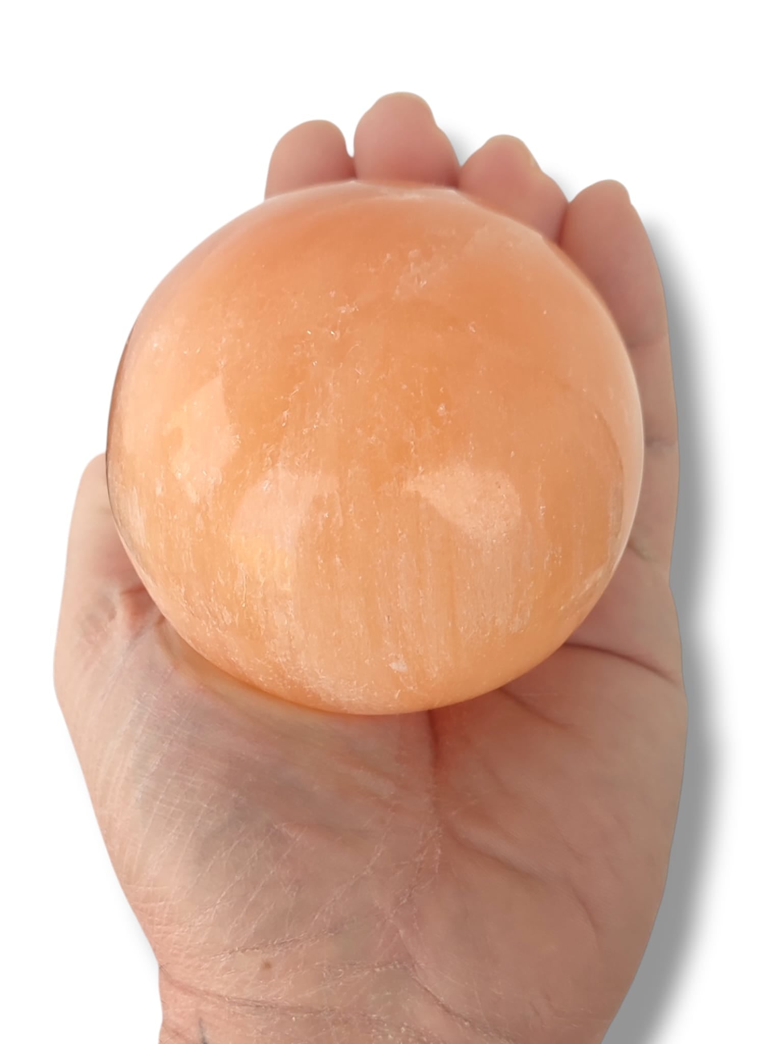 Esfera de selenita naranja grande para armonizar espacios y meditación