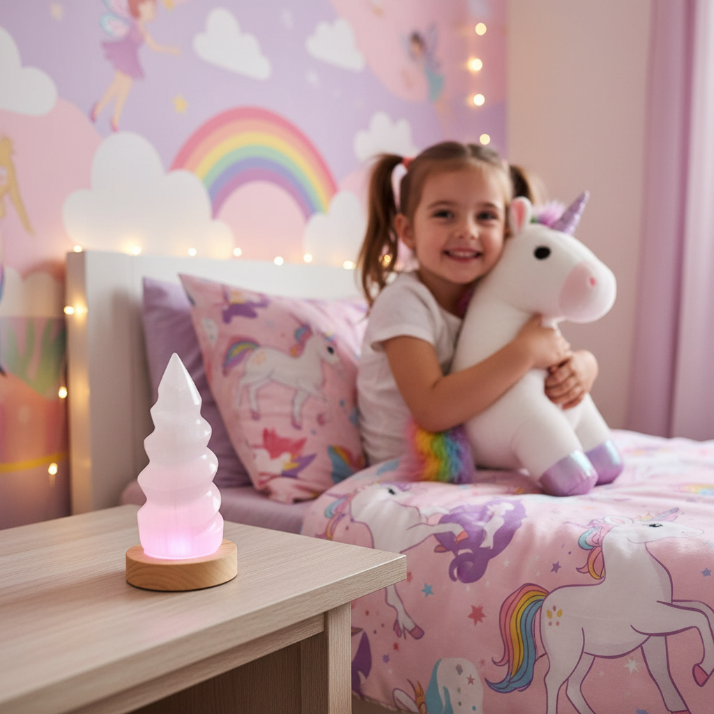 Lámpara Selenita Unicornio - Lámpara para Habitaciones Infantiles