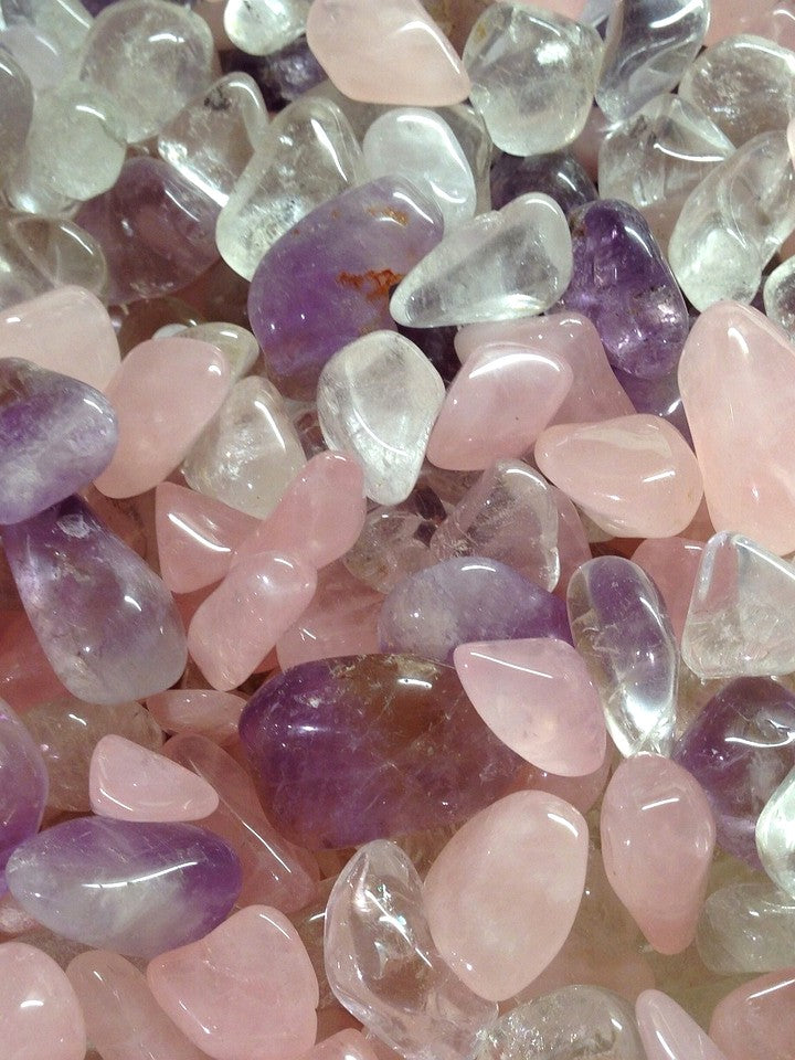 Rodado de cuarzo, amatista y cuarzo rosa para armonia  y bienestar
