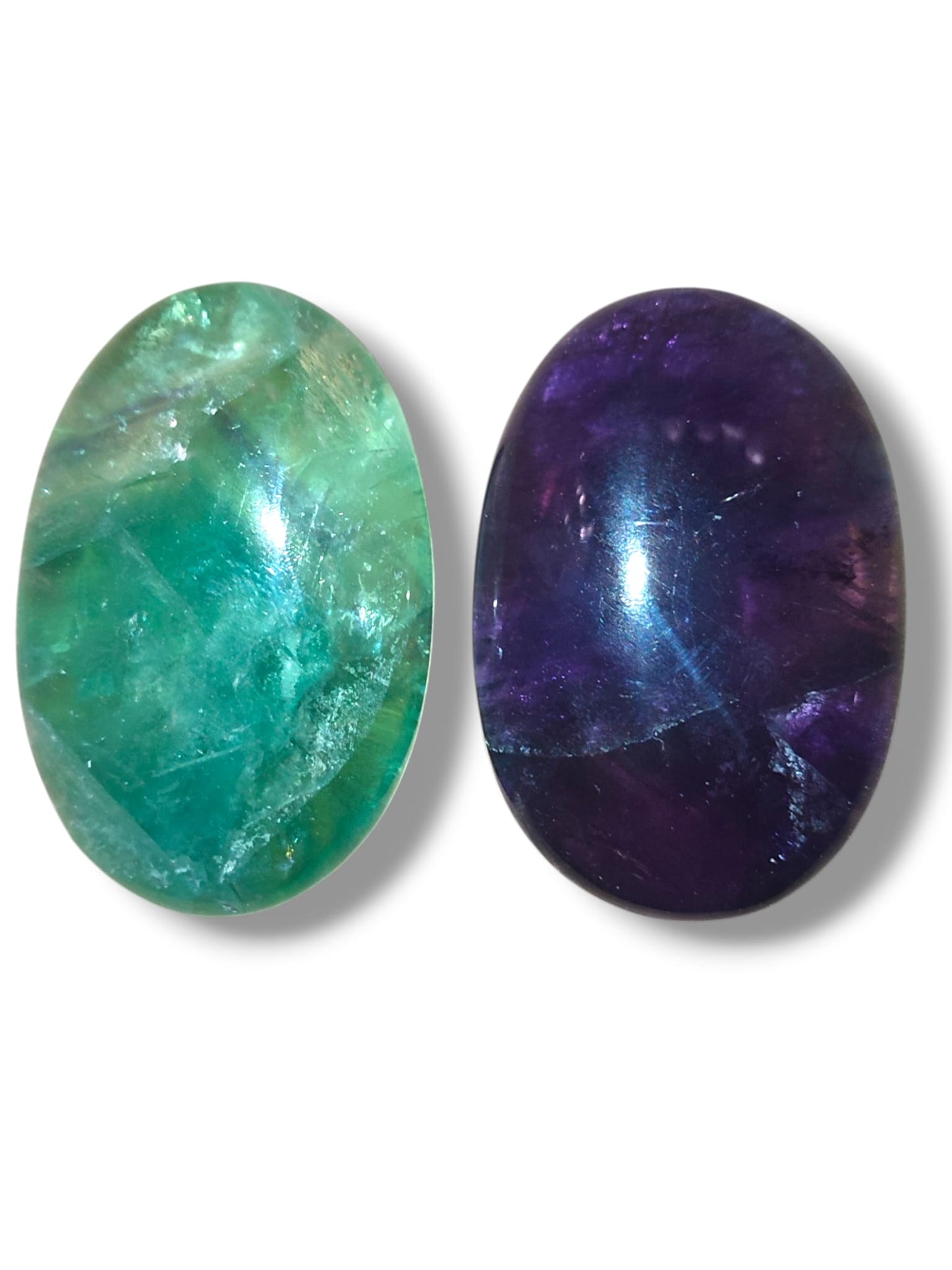 Palmestones de Fluorita Verde Arcoíris y Fluorita Púrpura