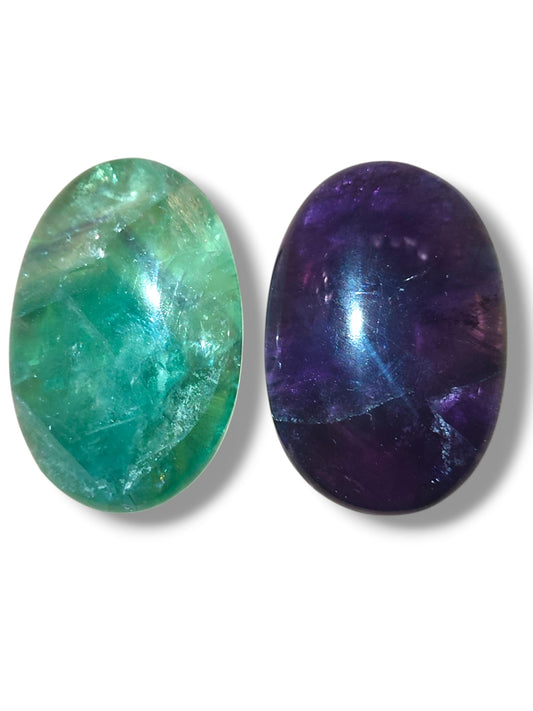 Palmestones de Fluorita Verde Arcoíris y Fluorita Púrpura