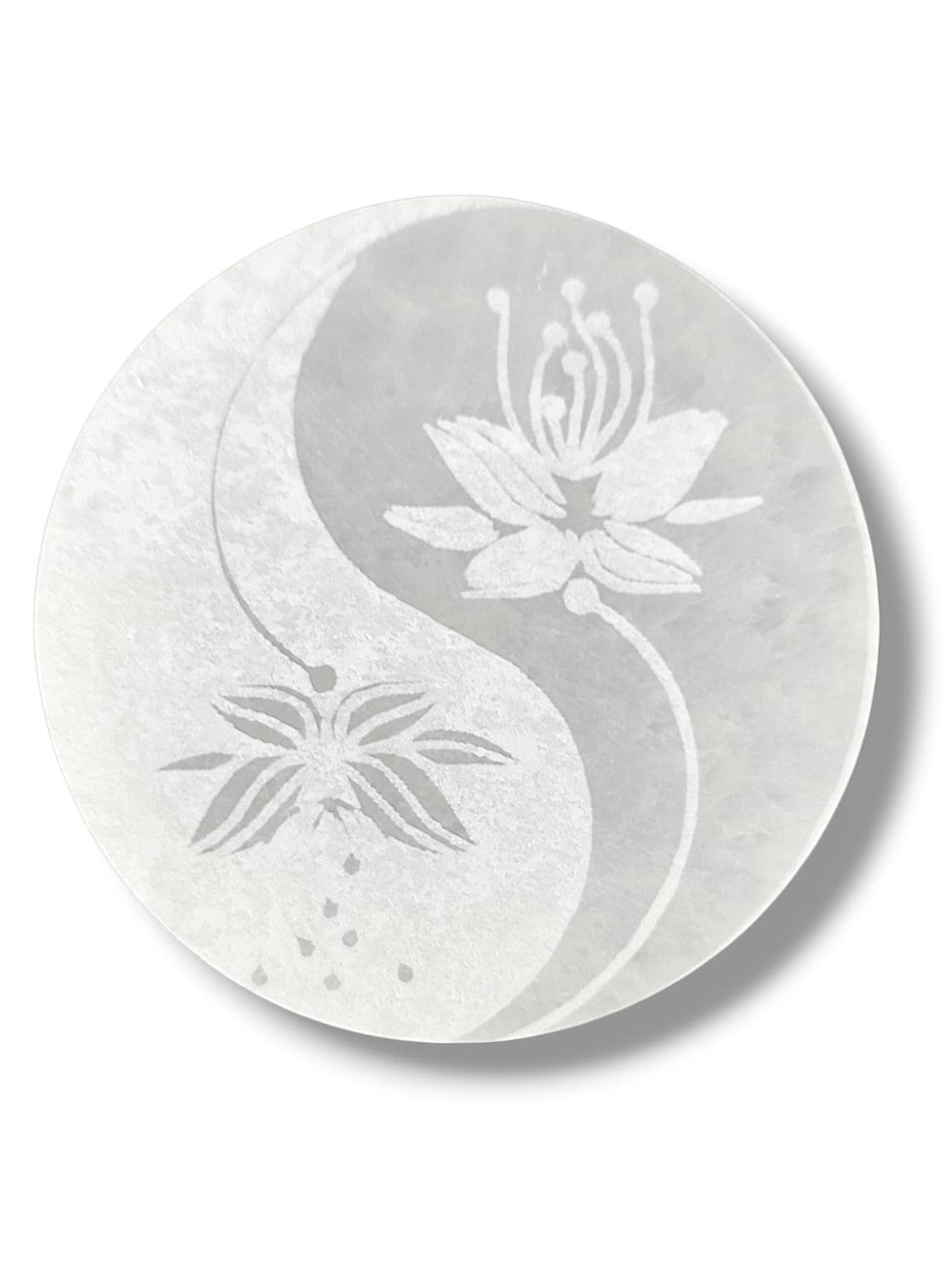 Placa de Selenita Yin Yang para limpiar y recargar minerales.