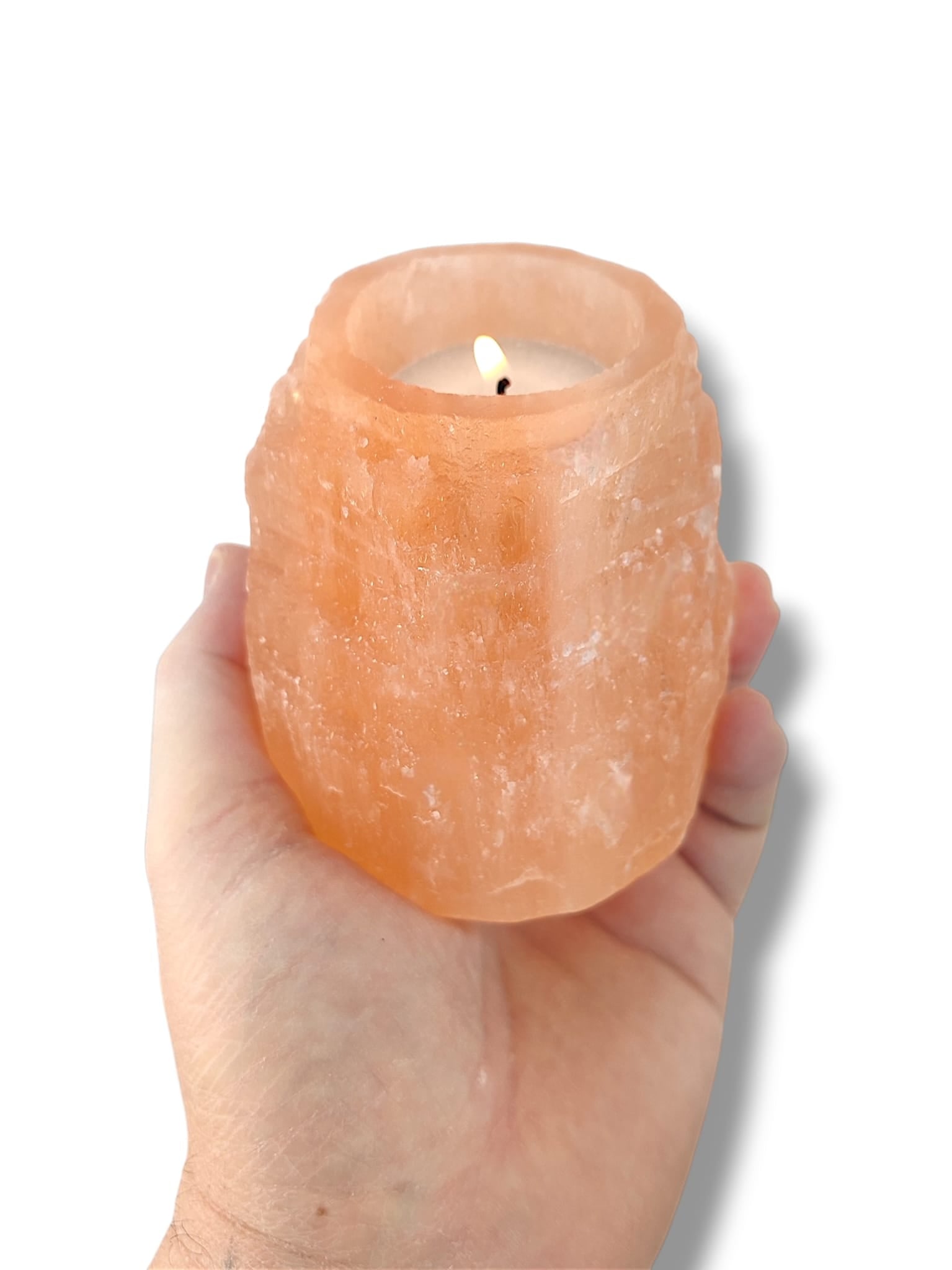 Portavelas selenita naranja para meditación Reiki armonización del hogar