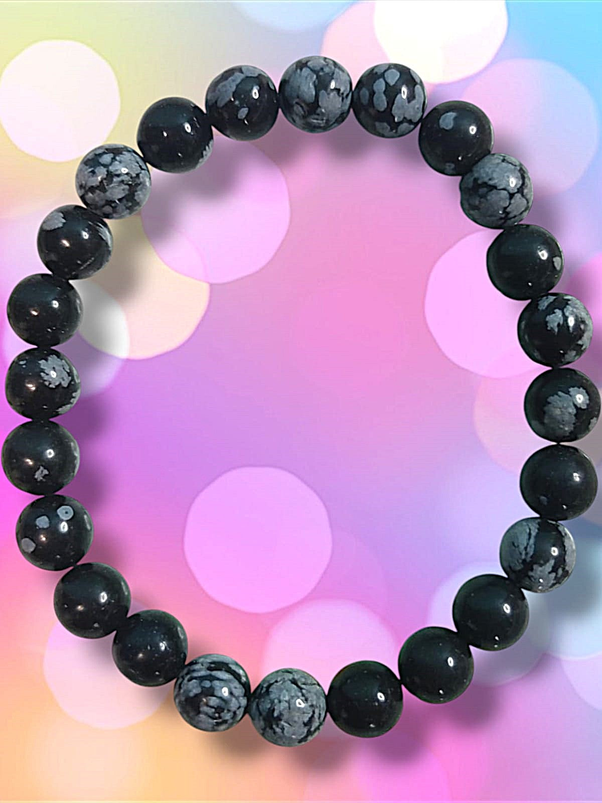 Obsidiana Nevada 8mm en pulsera para defensa contra negatividad