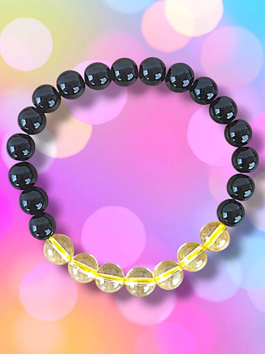 Pulsera de obsidiana negra y  cuarzo citrino de 8mm para protección y prosperidad