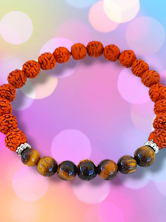 Pulsera de Rudraksha natural y ojo de tigre