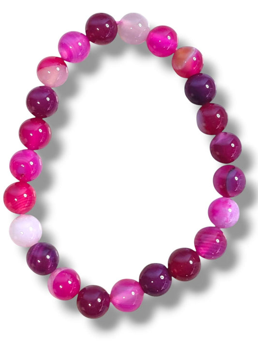Pulsera de ágata fucsia natural 8mm para energía y vitalidad