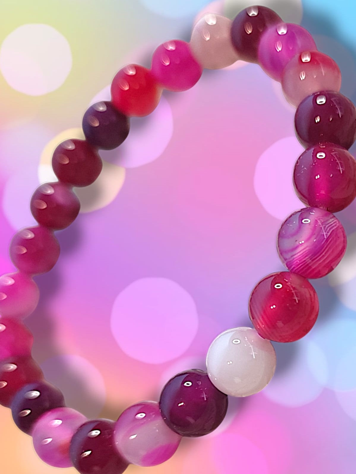 Pulsera agata rosa 8mm para amor y tranquilidad, joya de energía positiva