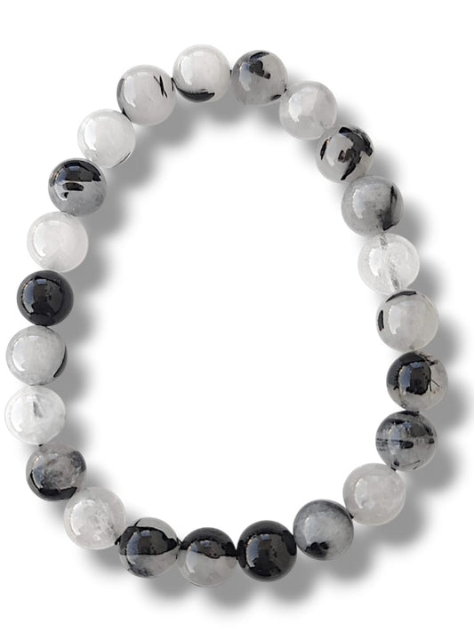Pulsera de cuarzo con turmalina negra natural para protección energética