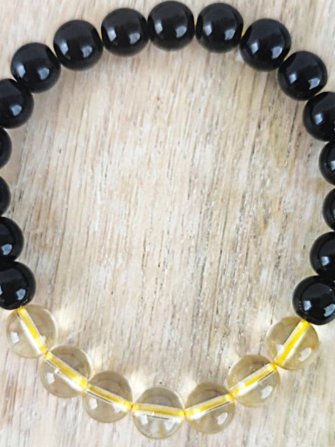 Pulsera de obsidiana negra y cuarzo citrino 8mm con propiedades energéticas