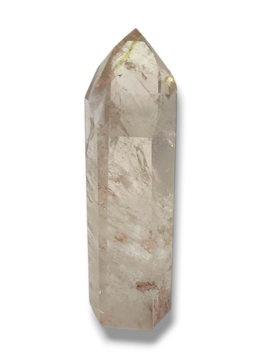 Punta de Cuarzo Ahumado con inclusiones de Hematite – protección energética y equilibrio emocional.