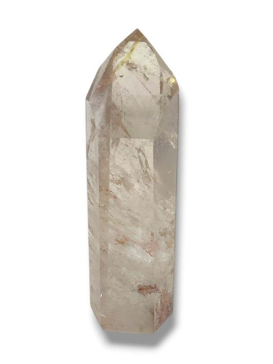 Punta de Cuarzo Ahumado con inclusiones de Hematite – protección energética y equilibrio emocional.