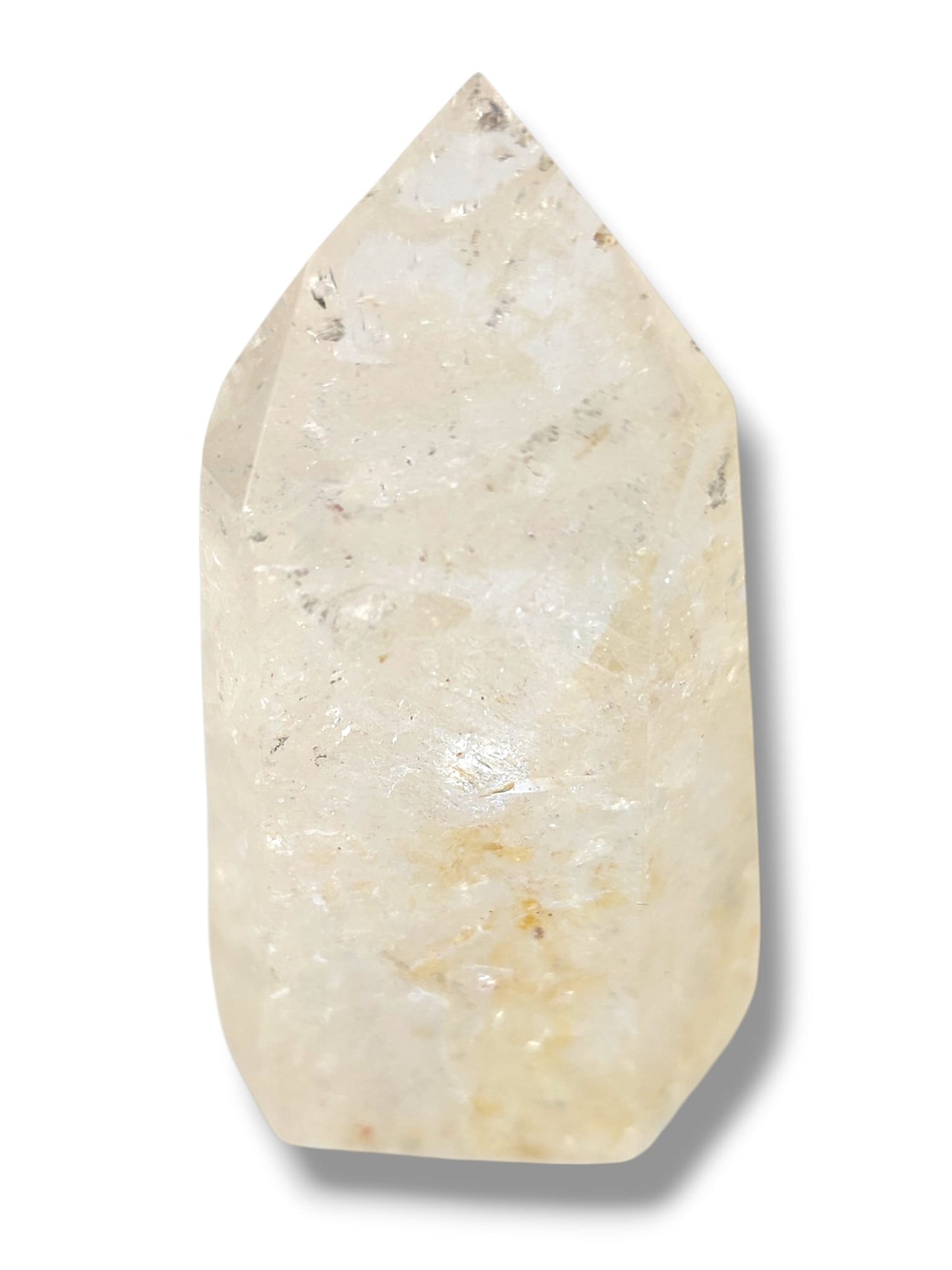 punta de cuarzo cristalino con inclusiones de hierro mineral natural