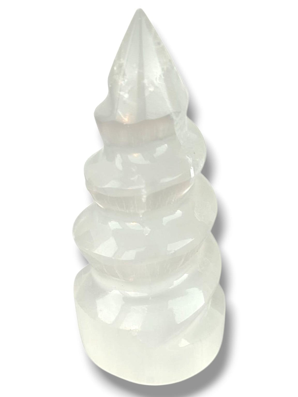 Torre Espiral de Selenita 10cm Ideal para Mesita de Noche, Altares Cristales y Escritorios