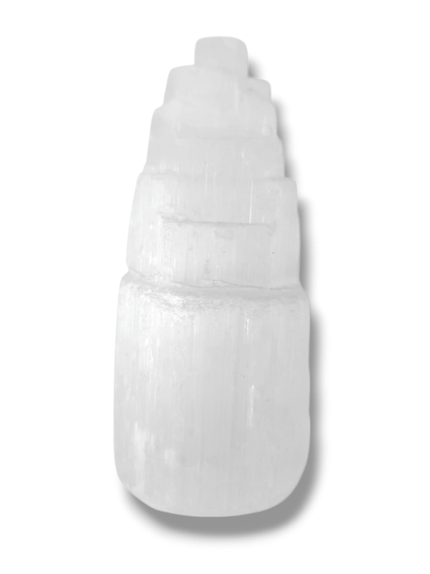 Torre de selenita blanca para meditación y equilibrio espiritual