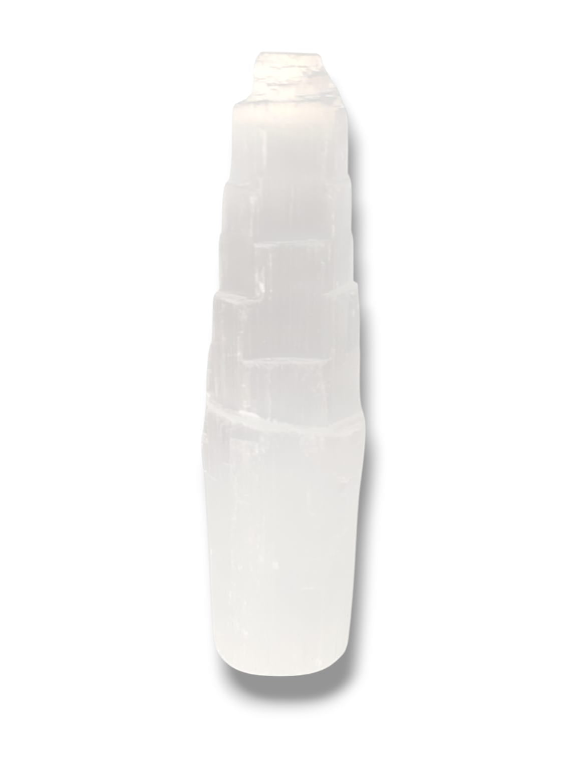 Torre de selenita blanca natural 15 cm para limpieza energética