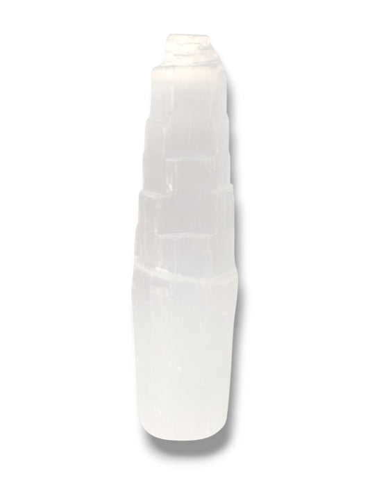 Torre de selenita blanca natural 15 cm para limpieza energética