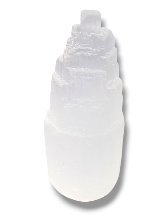 Torre de selenita blanca natural 10 cm para limpieza energética