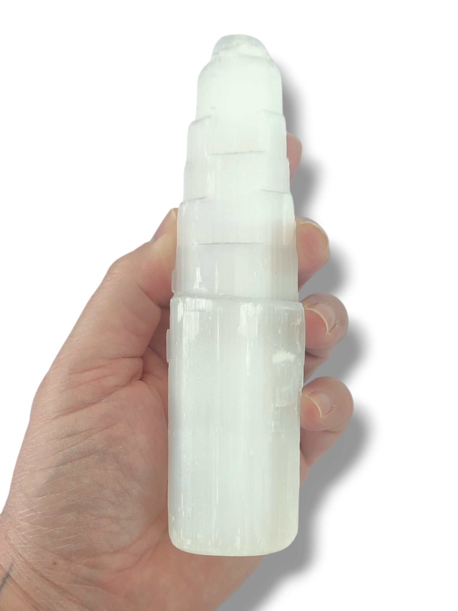 Selenita blanca en forma de torre para Reiki y terapias energéticas