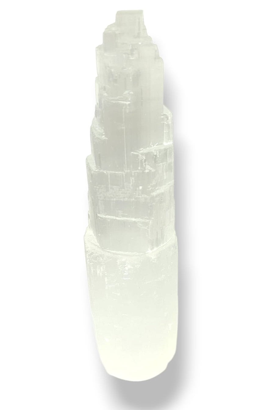 torre de selenita xl para purificación de energía y protección del hogar