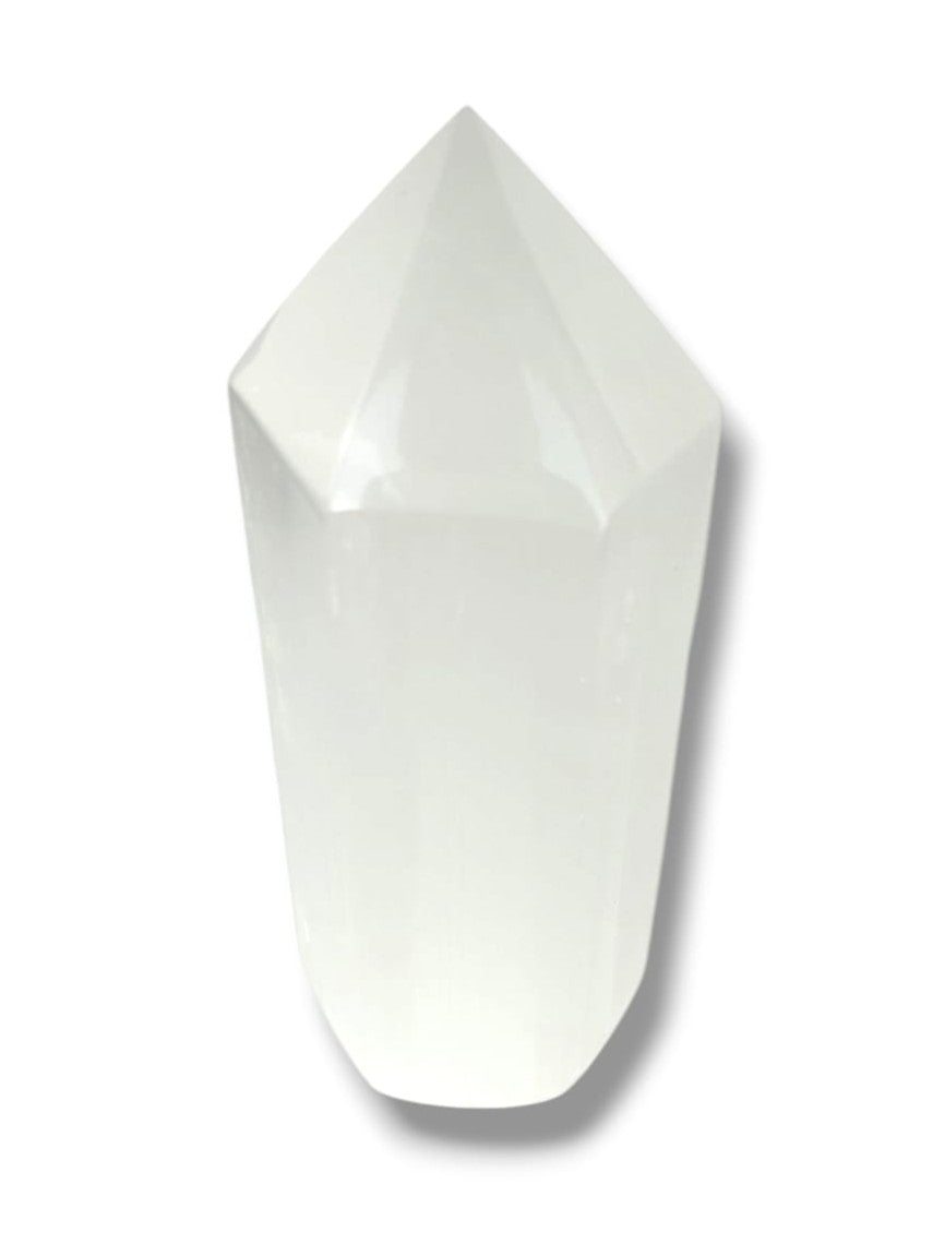 punta de selenita blanca natural calidad extra para limpieza energética y protección espiritual
