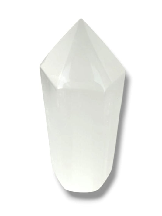 punta de selenita blanca natural calidad extra para limpieza energética y protección espiritual