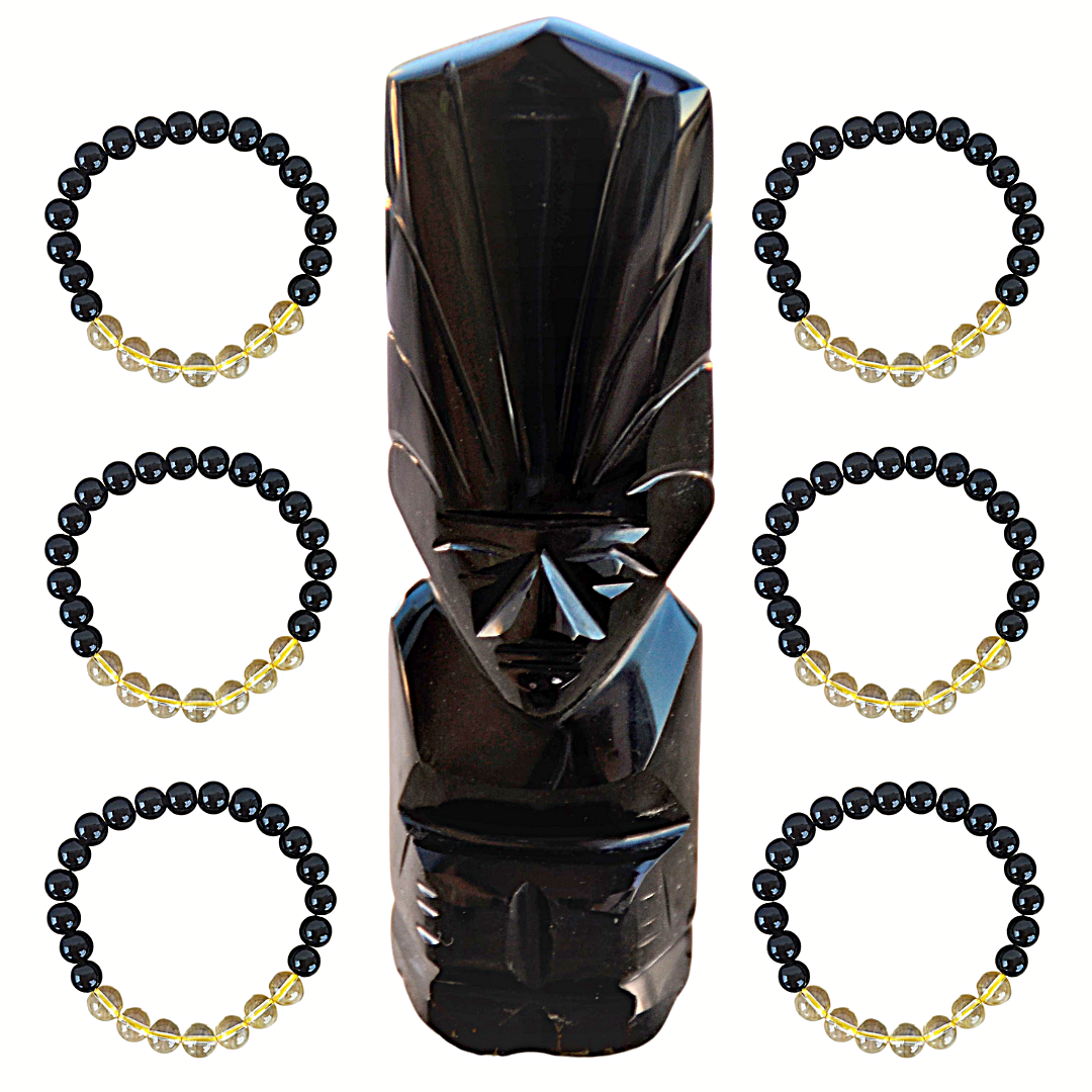 Accesorio espiritual: pulsera de obsidiana  negra y  cuarzo citrino 8mm para equilibrar la energía