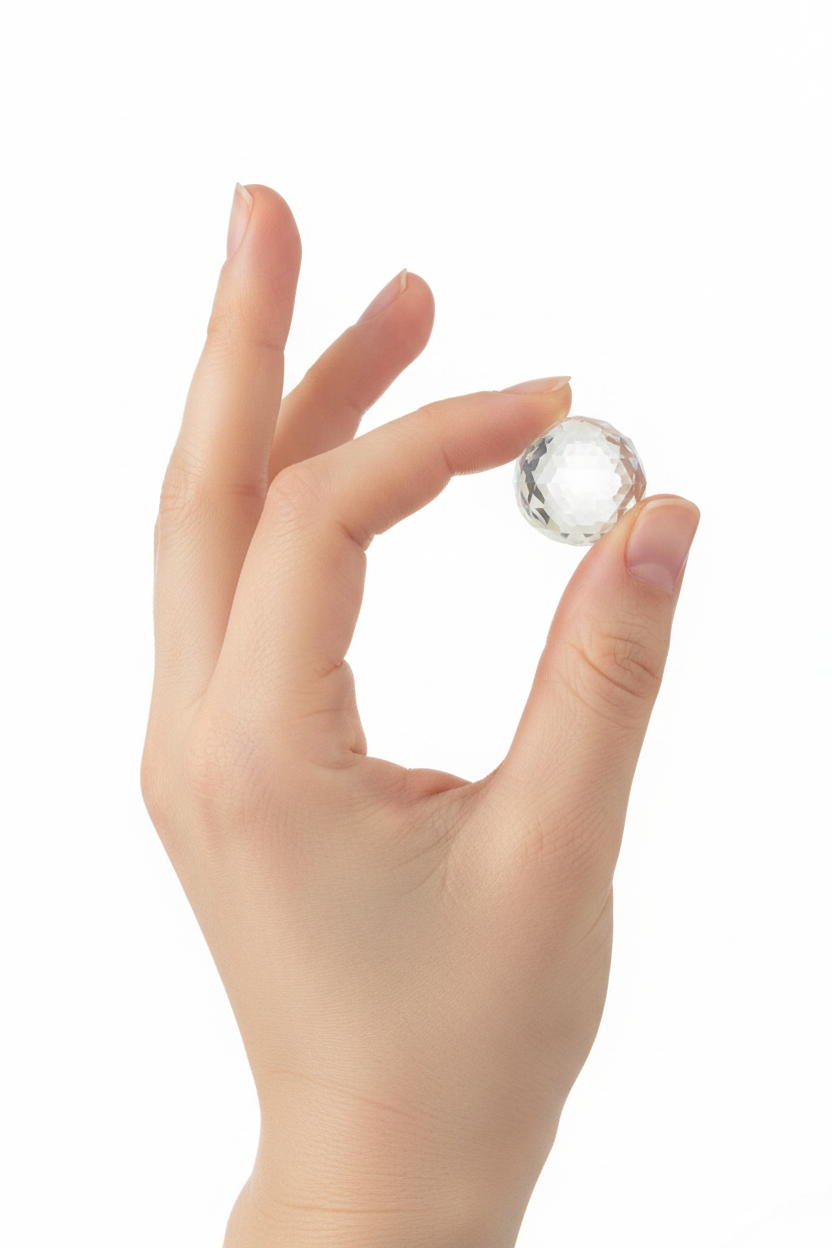Esfera feng shui mano mujer dedos lateral blanco
