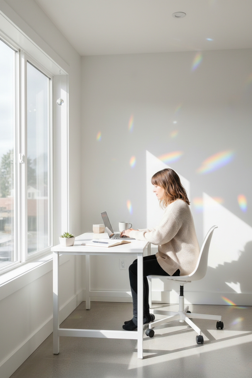 Esfera feng shui minúscula ventana home office arcoíris
