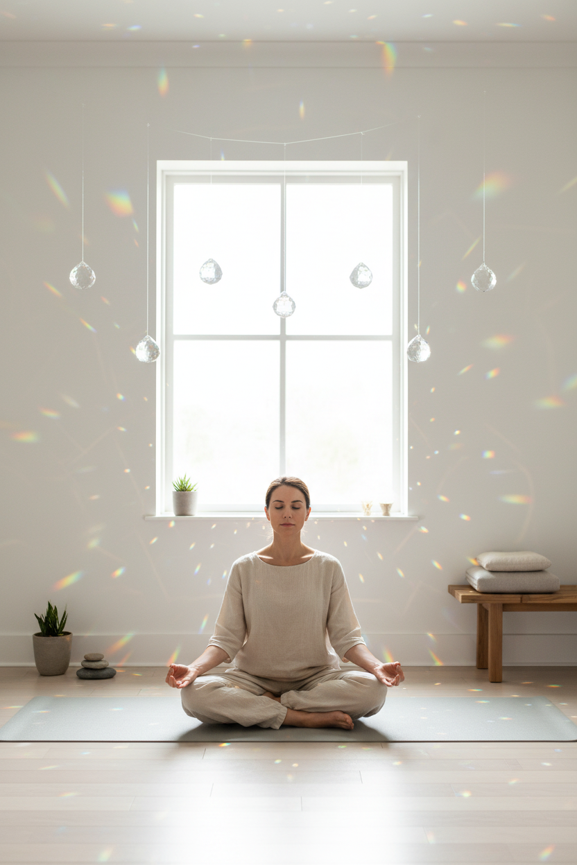 Esferas feng shui 3cm en ventana sala meditación mujer arcoíris