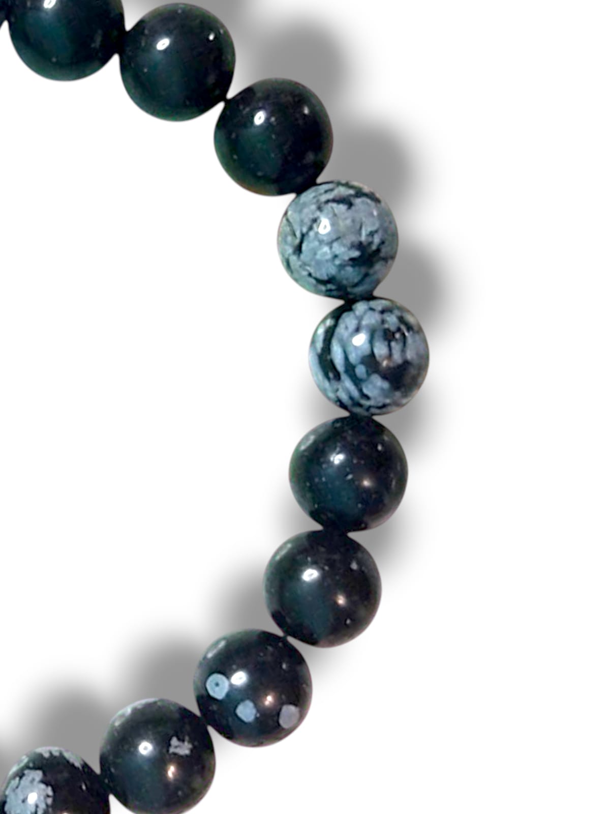 Pulsera elástica obsidiana nevada 8mm para equilibrar cuerpo y mente